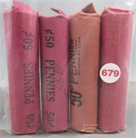 (4) Rolls of Wheat Cents. Dates: 1946, 1945,