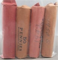 (4) Rolls of Wheat Cents. Dates: 1950-S, 1942,