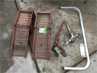 car ramps w chain binder, come along & ladder brac