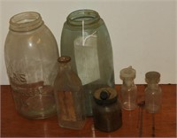 Mason 1858 jar, Atlas Jar, Four old Bottles