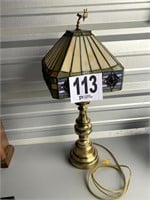 Brass Lamp with Stained Glass Shade (U232)