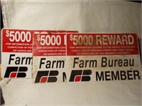 Farm Bureau Reward Tin Signs (3) 17"x 11"