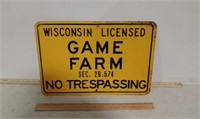 SST WIS game farm sign,12"×18"