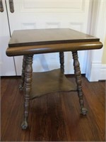 OAK SQUARE GLASS BALL & CLAW FEET END TABLE