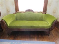 GREEN VICTORIAN SOFA CARVED