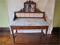 ENGLISH MARBLE TOP STAND W/ MIRROR CIR 1920'S