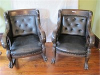 BEAUTIFUL LEATHER EMPIRE CARVED CHAIRS MATCHING