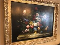 Large Floral Pinting on Canvas Framed & Signed