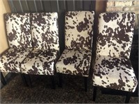 4 Faux Cow Hide Upholstered Parsons Chairs