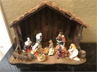 Christamas Ceramic figures set with wooden manger