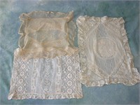 3 Antique Vintage 1920s Lace Pillow Cases
