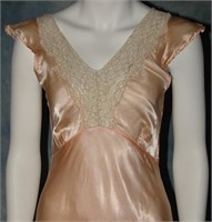 1930s Vintage Bias Cut Peach Gown Dress