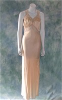 1930s Vintage Peach Bias Cut Gown Dress