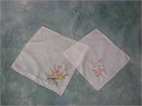 2 Vintage Hand Embroidered Handkerchiefs