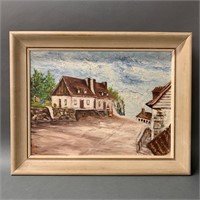 Oil on Board Village House-Obscure Signature