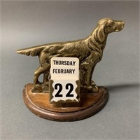 Antique Hunting Dog Brass Desk Calendar