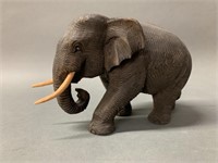 Old Wooden Carved Elephant Figure 7"