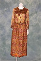 1970s Paisley Hostess Gown Dress