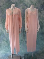 Pink & White 1970s Nightgown and Robe Set