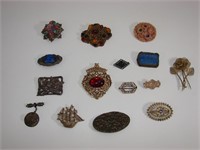 Lot Of Early Vintage Costume Jewelry Brooches