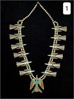 Navajo Sterling Turquoise & Coral Necklace