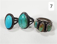 Navajo Silver & Turquoise Rings - Lot of (3)