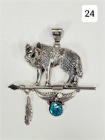 Navajo Artist Sterling Wolf Pendant