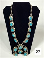 Navajo Turquoise Nugget & Silver Necklace