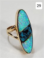 14kt White Gold Australian Opal & Turquoise Ring