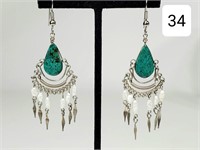 Navajo Turquoise & Seed Pearl Earrings