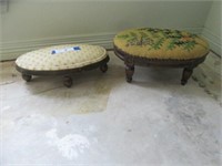 PAIR PETITE NEEDLEPOINT AND UPHOLSTERED