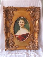 ANTIQUE ORNATELY CARVED OIL ON CANVAS-