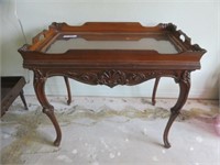 ANTIQUE CARVED MAHOGANY INLAID FRENCH STYLE