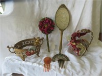 FRENCH STYLE DRESSER MIRRORS AND BASKET