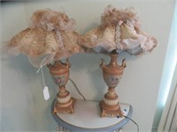 PAIR FRENCH STYLE PORCELAIN BEDSIDE LAMPS