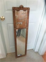 ANTIQUE FRAMED MIRROR WITH PAINTED SILK-