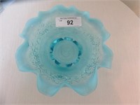 BLUE OPALESCENT FOOTED BOWL