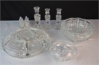 LOT 8 PIECES CUT GLASS / CRYSTAL FOOTED BOWLS ETC