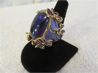 AB ENAMELED FLOWER AND TURTLE RING SZ 8