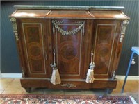ANTIQUE ORNATE FRENCH STYLE FLAME MAHOGANY