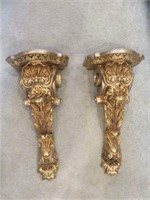 PAIR CARVED GOLD GILT FRENCH STYLE CHALK WALL