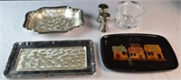 MID CENTURY MODERN TRAYS / METAL / LUCITE 5 PIECES