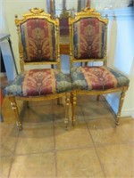 PAIR CARVED GOLD GILT FRENCH STYLE PARLOR CHAIRS