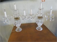 PAIR VINTAGE CANDELABRA LAMPS WITH PRISMS