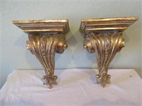 PAIR FRENCH STYLE GOLD GILT WALL SHELVES