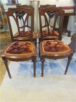 (4) ANTIQUE CARVED MAHOGANY INLAID DINING CHAIRS
