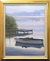 PEGGY JONES PAINTING SIGNED GILT FRAME WATERFRONT