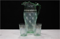 LOVELY DECORATED JUICE PITCHER AND GLASSES