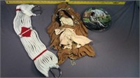 Native American leather woman decor, plate & cinch