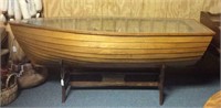 Wood with glass top canoe table on stand
